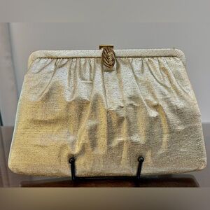 Vintage Admiral Gold Tone Lamé Evening Bag Clamp Closure Purse Clutch MCM